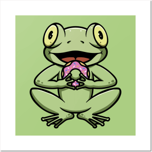 Cute Frog Eating Donut Posters and Art